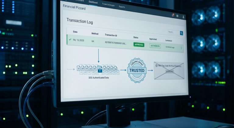 Realistic depiction of a completed payment state where 3D Secure authenticated data enables issuing bank approval instead of a Code 59 fraud decline.
