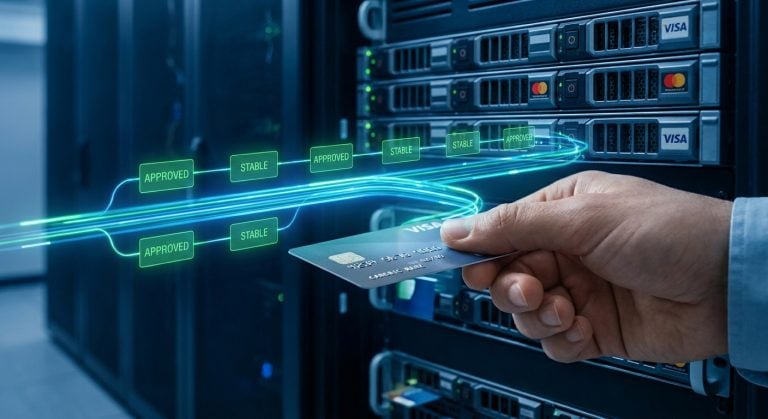 Realistic depiction of trusted payment continuity from Visa and Mastercard network tokens supporting higher approval rates even after card replacement.