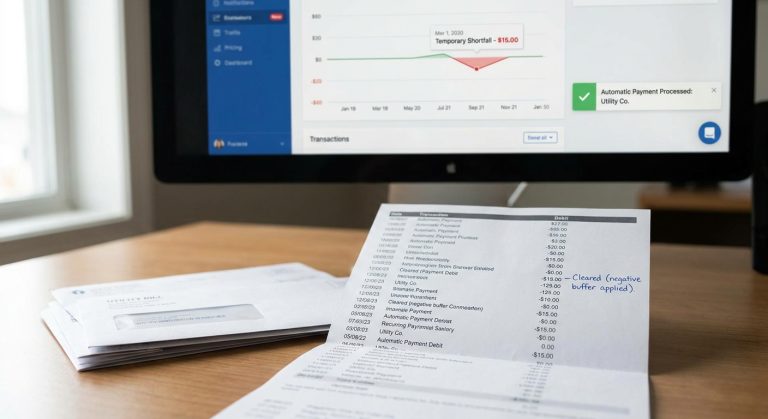 Realistic depiction of an account state where recurring bills are covered through a temporary issuer balance buffer.