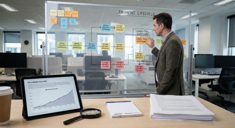 Realistic representation of the downstream revenue and collection state created by Affirm installment payments for Amazon Business, including exposure to recurring payment failures after initial approval.
