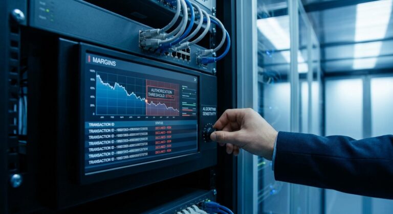 Realistic depiction of stricter issuer authorization outcomes after rewards cuts increase sensitivity in fraud and approval models.