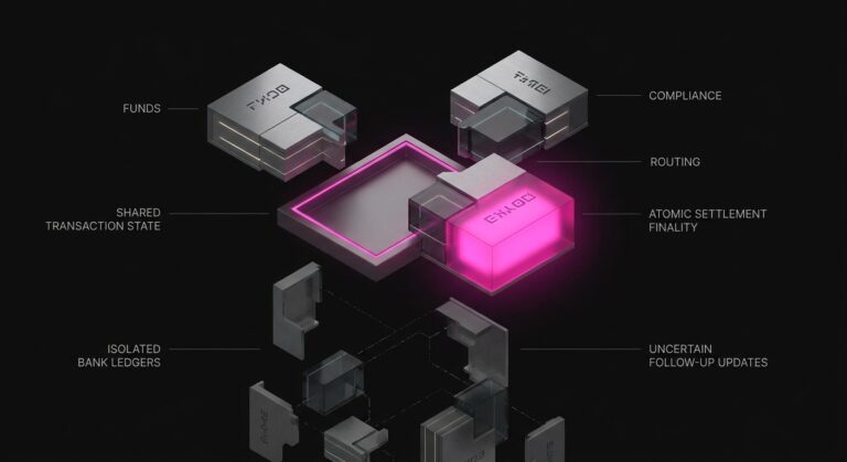 Conceptual view of Swift's unified ledger enabling atomic settlement through one shared transaction state.