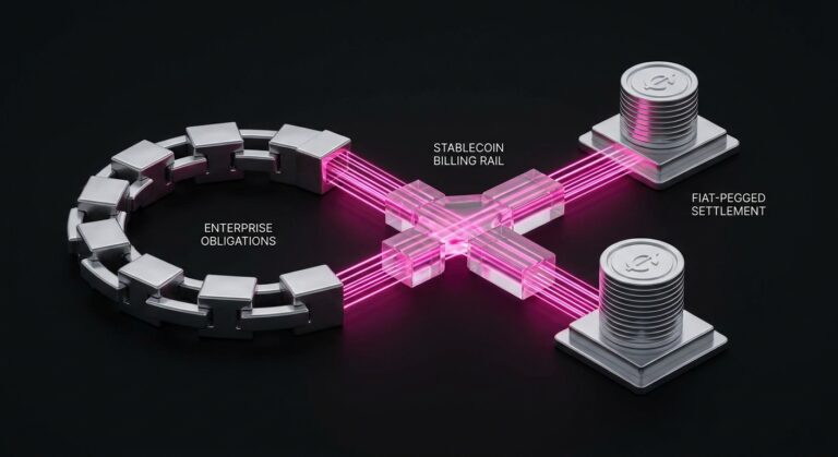 Conceptual representation of Confirmo stablecoin subscription billing for enterprise recurring obligations settled in fiat-pegged currencies.