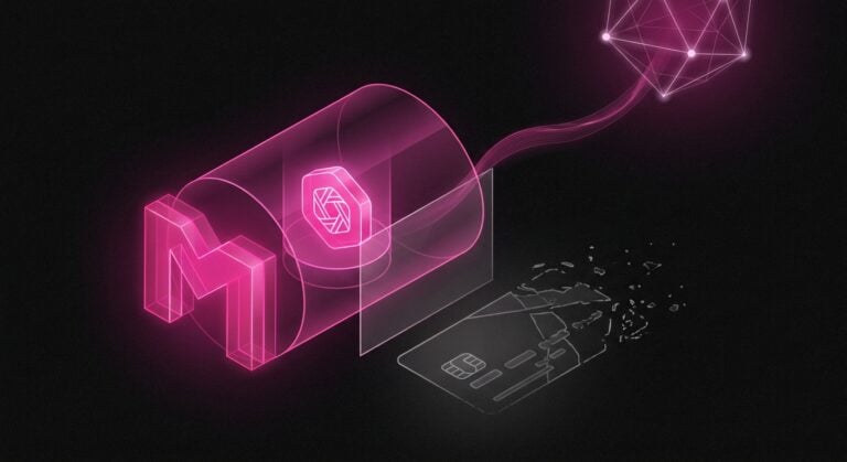Conceptual representation of merchant-scoped network token binding replacing raw card account numbers.