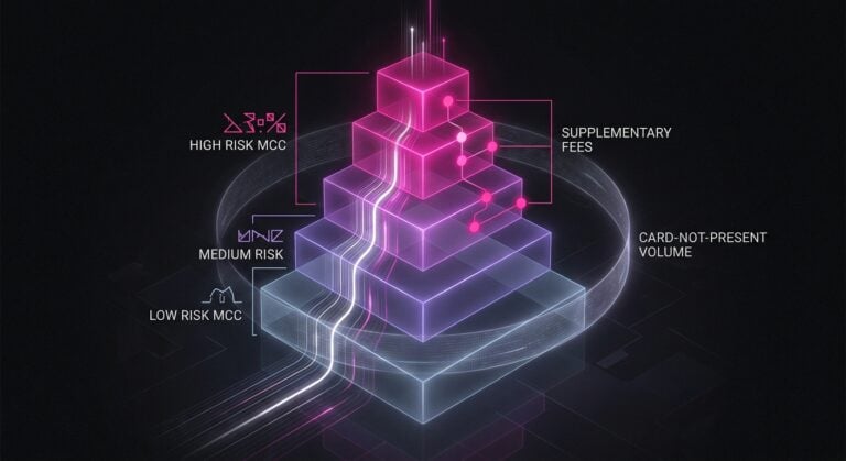 Conceptual visualization of interchange rate tiers determined by industry category classification and transaction risk levels.