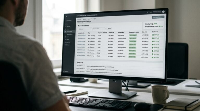 Audit view of reconciled subscription payments resolved through context-aware retry scheduling and network transaction identifiers